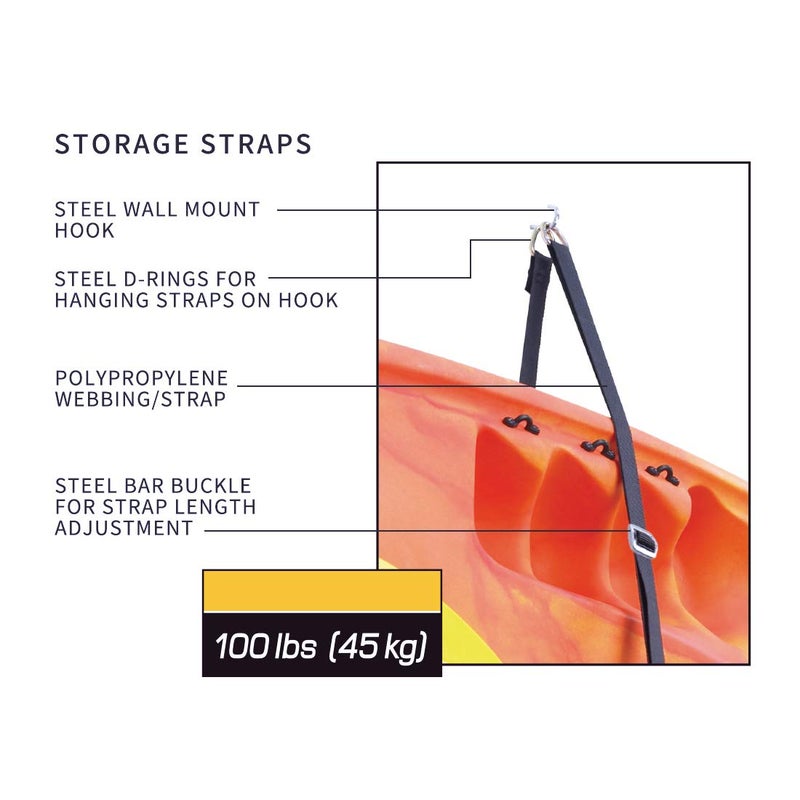 Nonebranded Kayak Storage Straps, Wall Mount Storage Straps, Canoes Wall Rack Holders, Adjustable Storage Straps Garage Hangers, 100LBS(45KGS) Weight Capacity - Image 2